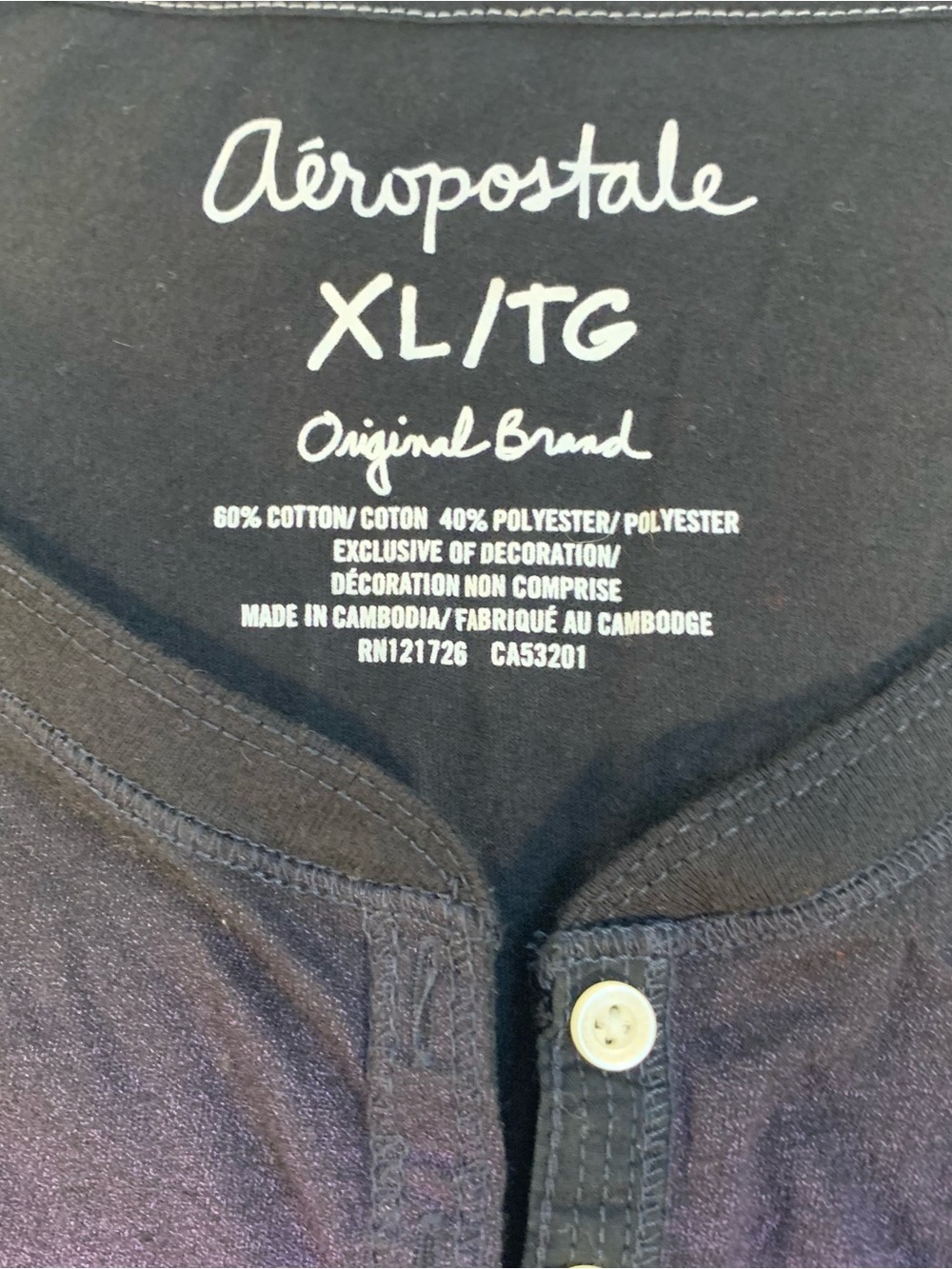Aeropostale Black Henley with Purple Graphic and White Logo Print Women’s XL - Picture 3 of 6